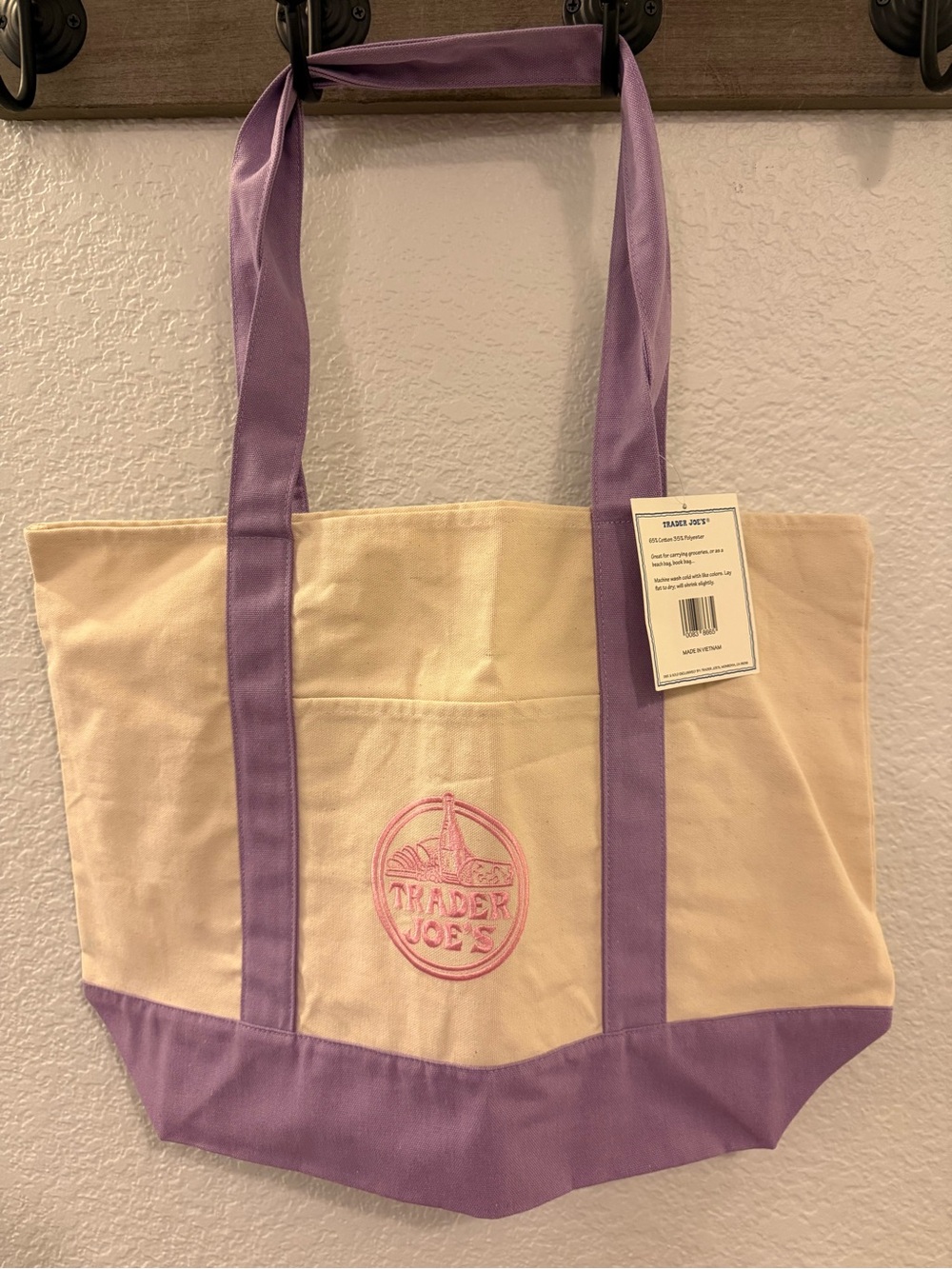Trader Joe’s Cream and Lavender Canvas Tote Bag and DSW Canvas Tote bag